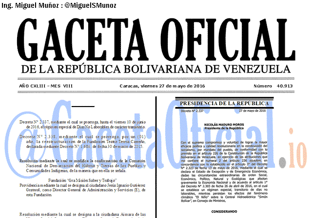 Gaceta Oficial 40913 del 27 mayo 2016