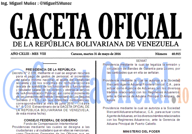 Gaceta Oficial 40915 del 30 mayo 2016