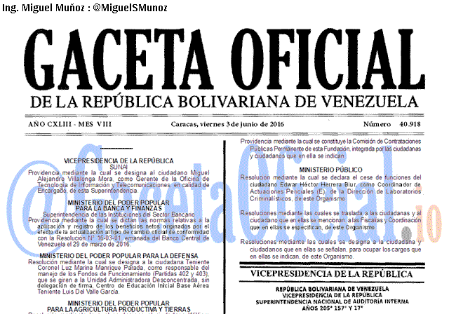 Gaceta Oficial 40918 del 3 junio 2016