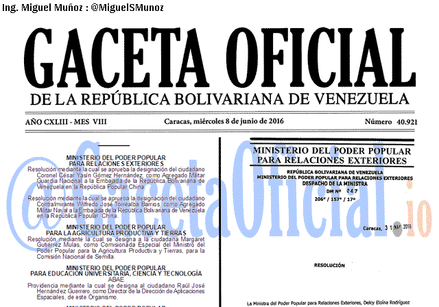 Gaceta Oficial 40921 del 8 junio 2016