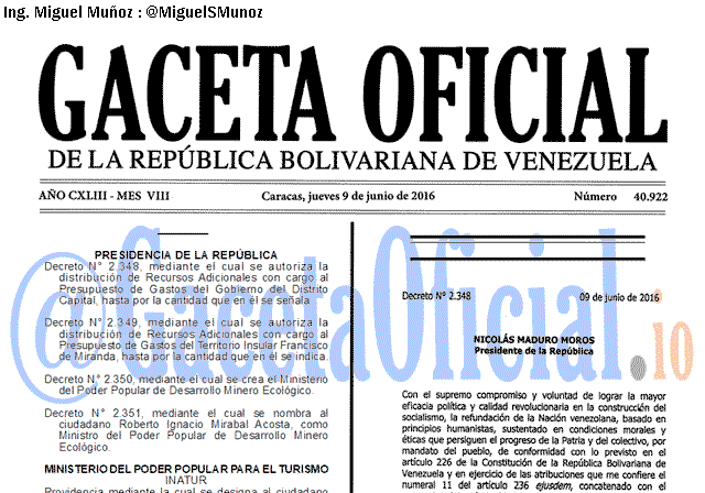 Gaceta Oficial 40922 del 9 junio 2016