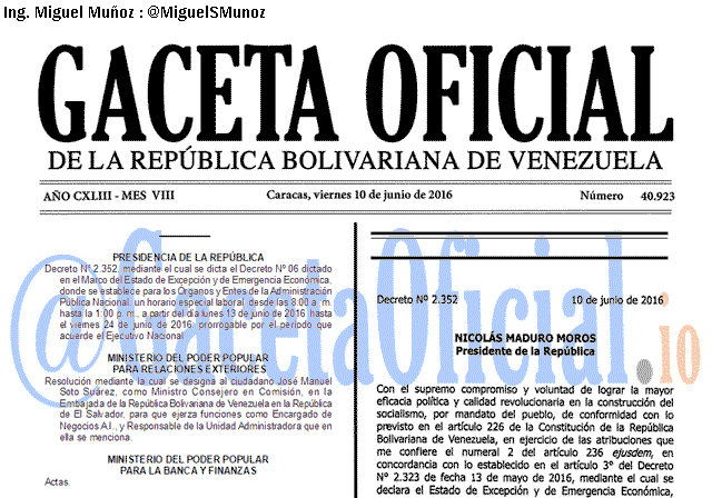 Gaceta Oficial 40923 del 11 junio 2016