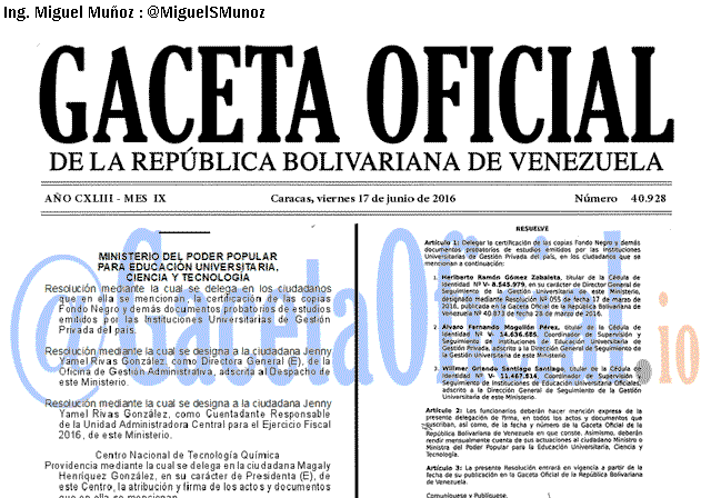 Gaceta Oficial 40928 del 17 junio 2016