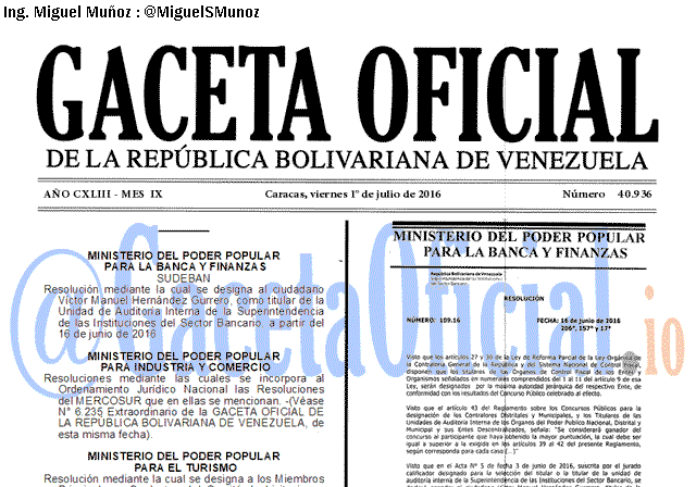 Gaceta Oficial 40936 del 1 julio 2016