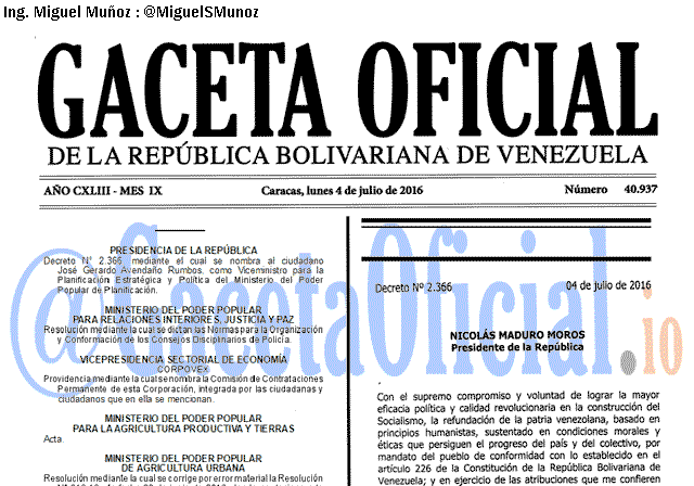 Gaceta Oficial 40937 del 4 julio 2016