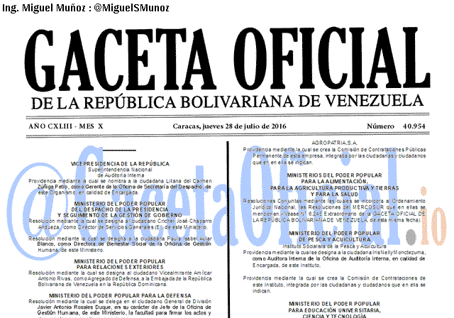Gaceta Oficial 40954 del 28 julio 2016