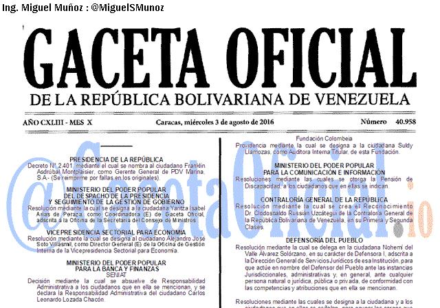 Gaceta Oficial 40958 del 3 agosto 2016