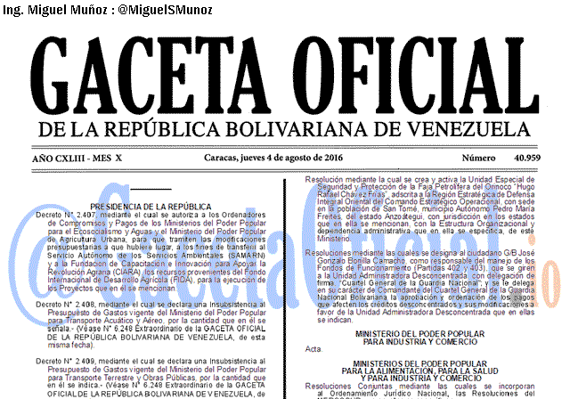 Gaceta Oficial 40959 del 4 agosto 2016