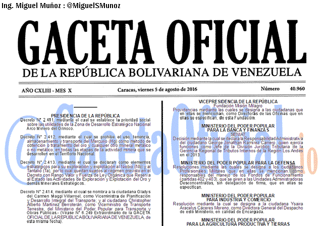Gaceta Oficial 40960 del 5 agosto 2016