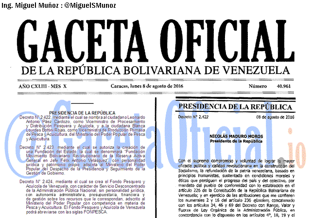 Gaceta Oficial 40961 del 8 agosto 2016