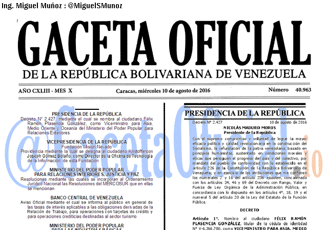 Gaceta Oficial 40963 del 10 agosto 2016
