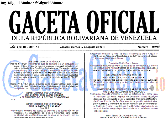 Gaceta Oficial 40965 del 12 agosto 2016