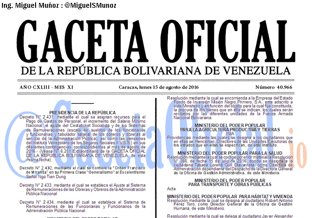 Gaceta Oficial 40966 del 15 agosto 2016