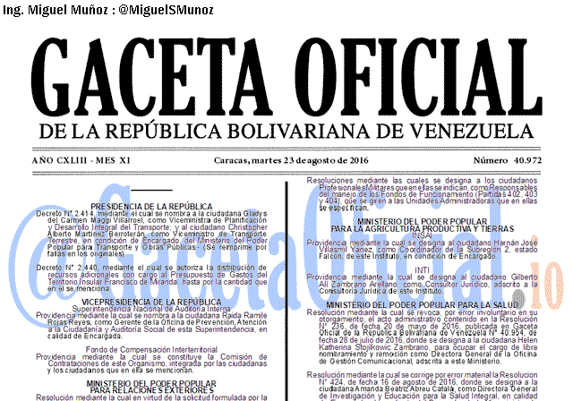 Gaceta Oficial 40972 del 23 agosto 2016