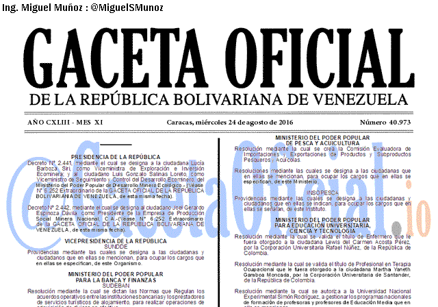 Gaceta Oficial 40973 del 24 agosto 2016