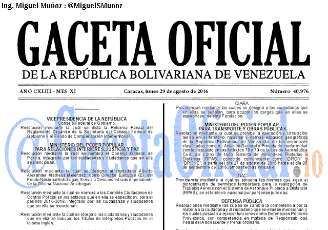 Gaceta Oficial 40976 del 29 agosto 2016