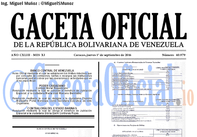 Gaceta Oficial 40979 del 1 septiembre 2016