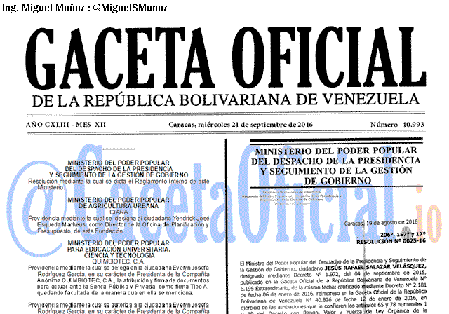 Gaceta Oficial 40993 del 21 Septiembre 2016