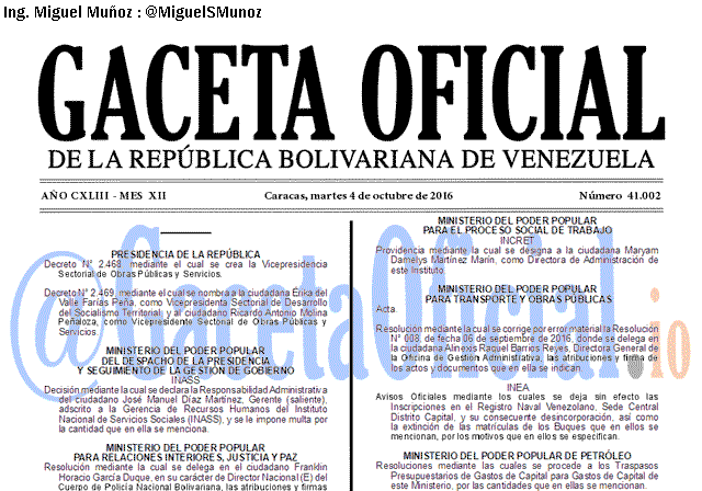 Gaceta Oficial 41002 del 4 Octubre 2016
