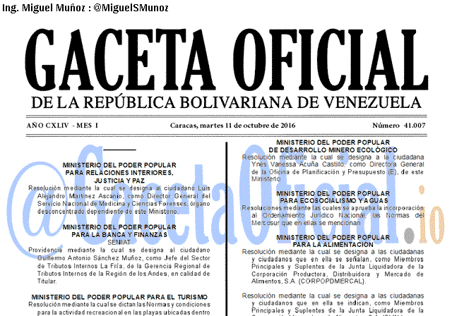 Gaceta Oficial 41007 del 11 octubre 2016