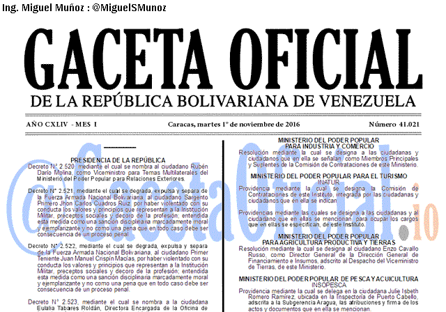 Gaceta Oficial 41021 del 1 noviembre 2016