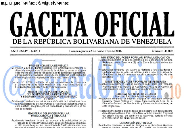 Gaceta Oficial 41023 del 3 noviembre 2016