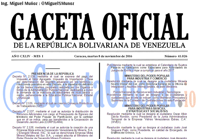 Gaceta Oficial 41026 del 8 noviembre 2016