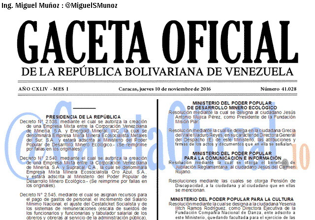 Gaceta Oficial 41028 del 10 noviembre 2016