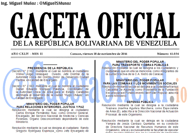 Gaceta Oficial 41034 del 18 Noviembre 2016