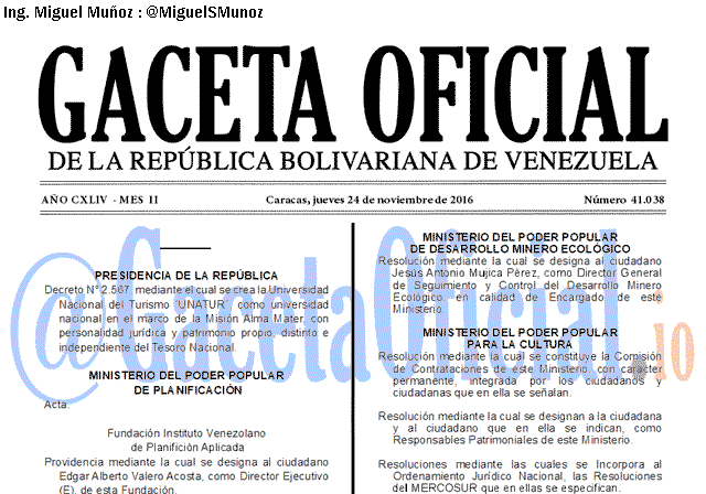 Gaceta Oficial 41038 del 24 Noviembre 2016