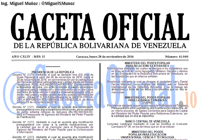 Gaceta Oficial 41040 del 28 noviembre 2016