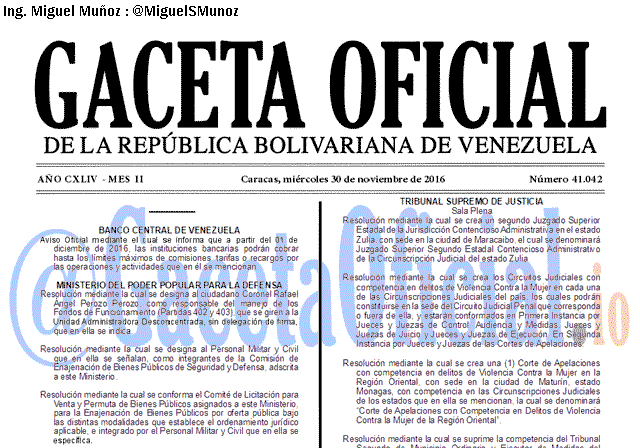 Gaceta Oficial 41042 del 30 noviembre 2016