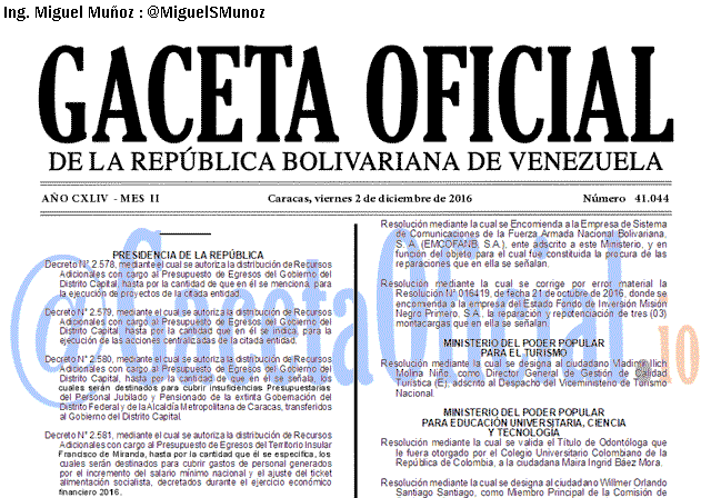 Gaceta Oficial 41044 del 2 diciembre 2016