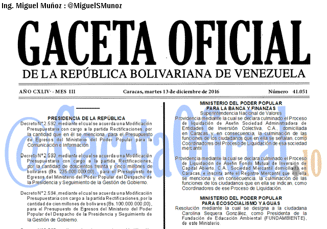 Gaceta Oficial 41051 del 13 diciembre 2016 