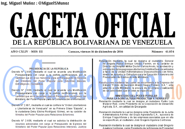 Gaceta Oficial 41054 del 16 diciembre 2016