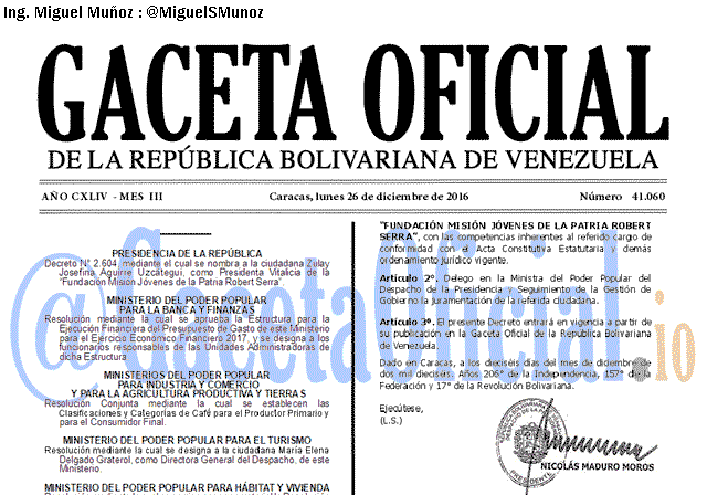 Gaceta Oficial 41060 del 26 diciembre 2016