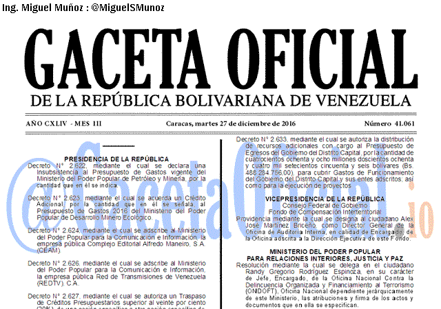 Gaceta Oficial 41061 del 27 diciembre 2016