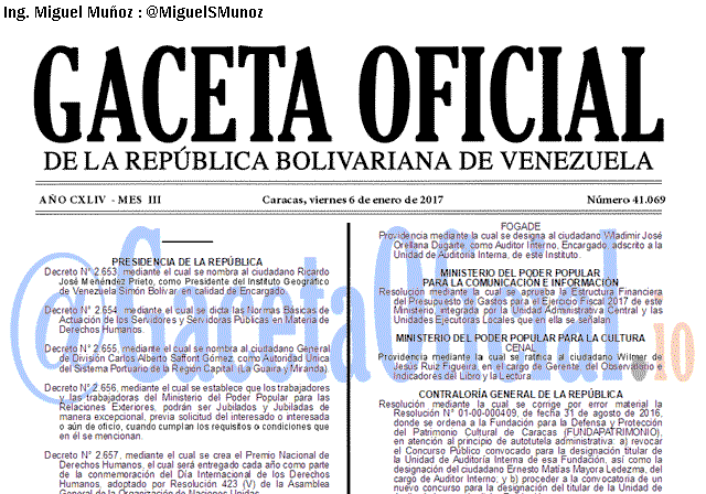 Gaceta Oficial 41069 del 6 enero 2017