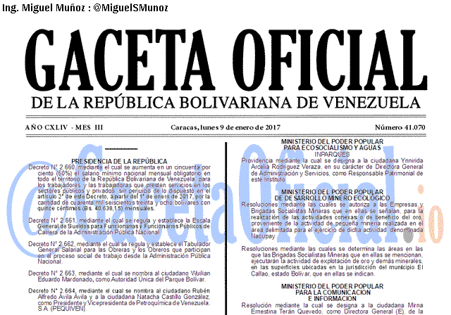 Gaceta Oficial 41070 del 9 enero 2017