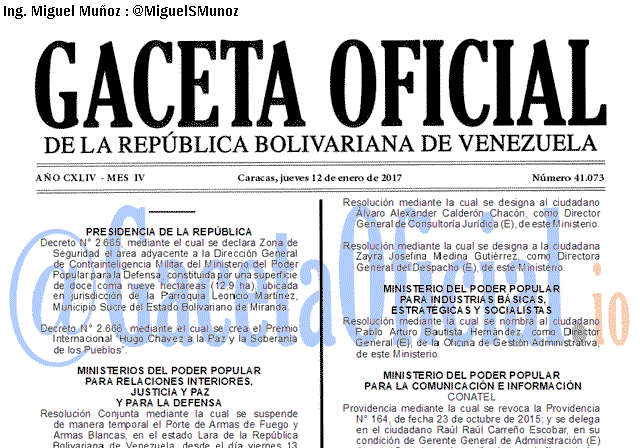 Gaceta Oficial 41073 del 12 enero 2017
