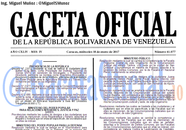 Gaceta Oficial 41077 del 18 enero 2017