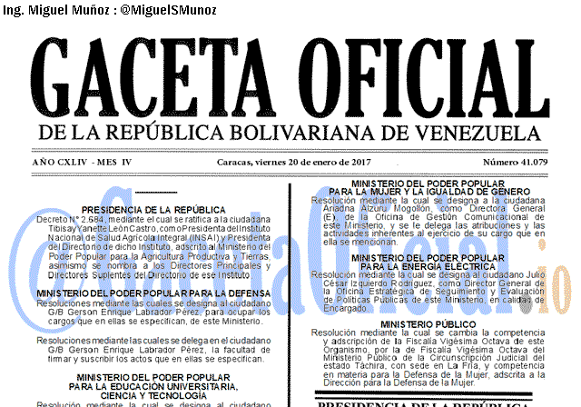Gaceta Oficial 41079 del 20 enero 2017