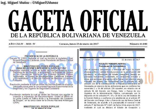 Gaceta Oficial 41080 del 23 enero 2017