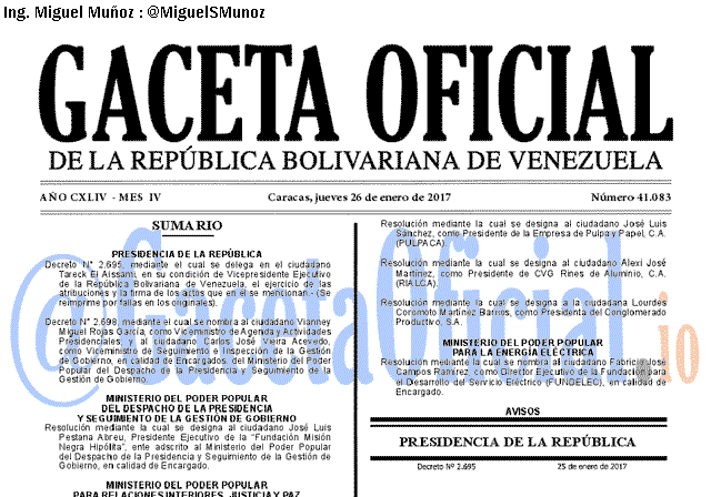 Gaceta Oficial 41083 del 26 enero 2017