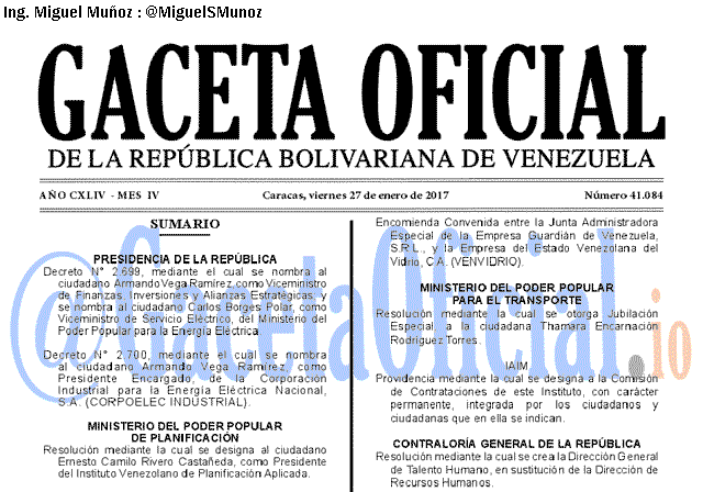 Gaceta Oficial 41084 del 27 enero 2017