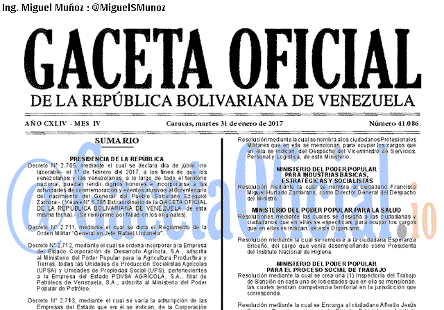 Gaceta Oficial 41086 del 32 enero 2017