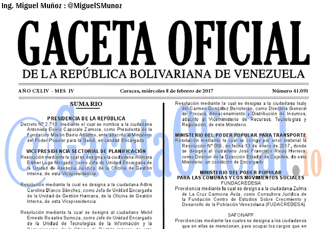 Gaceta Oficial 41091 del 8 febrero 2017