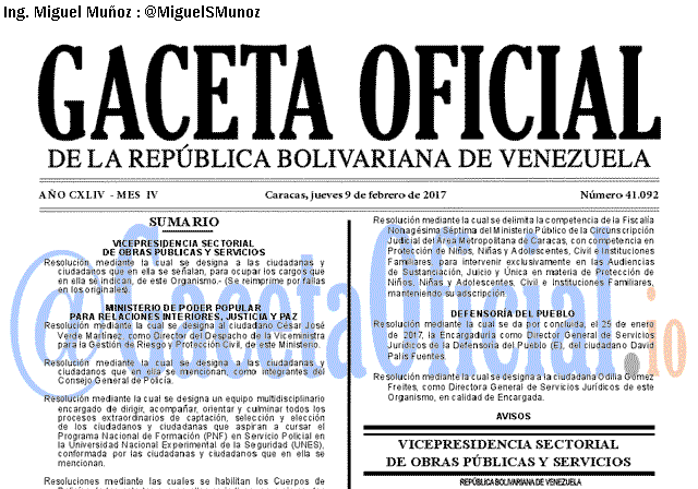 Gaceta Oficial 41092 del 9 febrero 2017