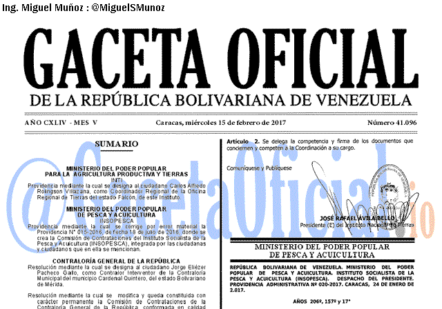 Gaceta Oficial 41096 del 15 febrero 2017