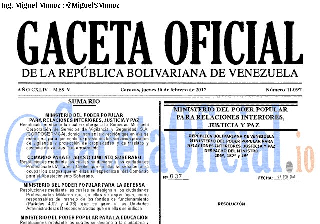 Gaceta Oficial 41097 del 16 febrero 2017
